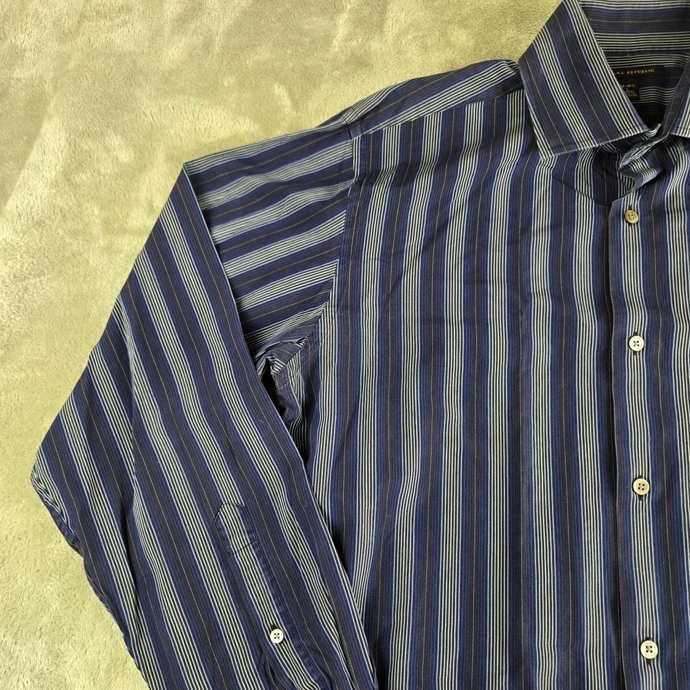 Vintage Banana Republic Shirt Mens Large 16/16.5 Blue Striped Flip Cuffs Career